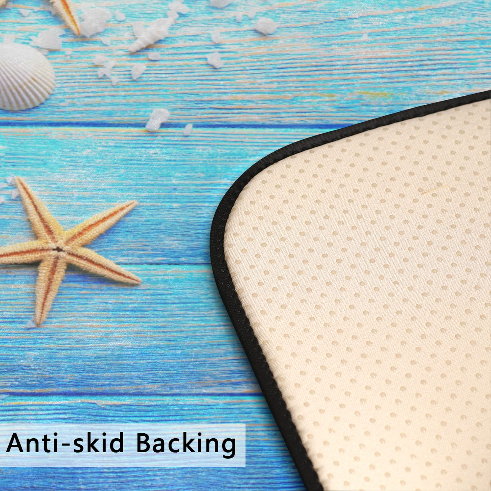 Non-Slip Beach Themed Kitchen Rug - Wood Starfish Design Washable Anti-Fatigue Memory Foam Doormat, 39x20 Inches - Perfect for Kitchen, Laundry Room, Bathroom & Entryway Floor Decor