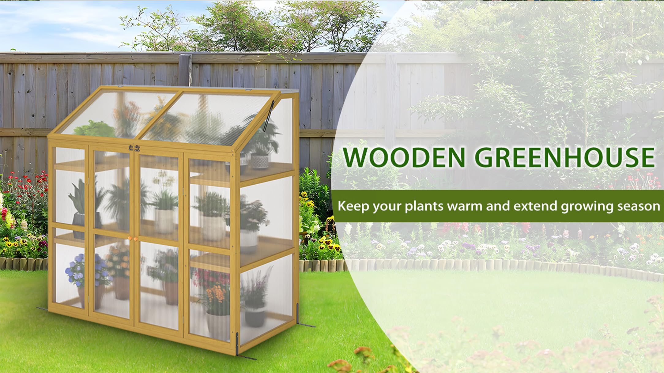 JOYBASE Wooden Cold Frame Greenhouse with Transparent Openable Roof & Shelves - Outdoor Indoor Garden Greenhouse for Backyard, Balcony & Patio Plants - Perfect for Seed Starting, Plant Protection & Year-Round Gardening