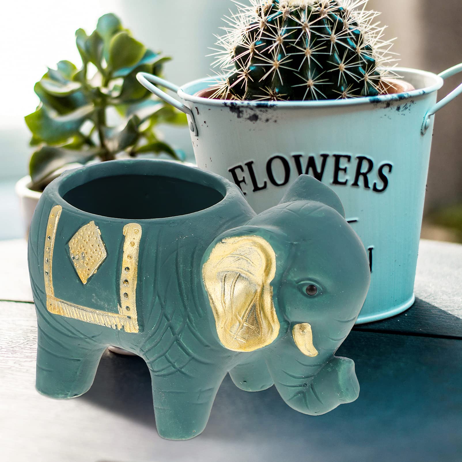 Angoily 1pc Elephant Flower Pot - Decorative Porcelain Planter for Bonsai, Succulents, Mini Plants | Ceramic Animal Planter Container for Home, Office, Garden Decor