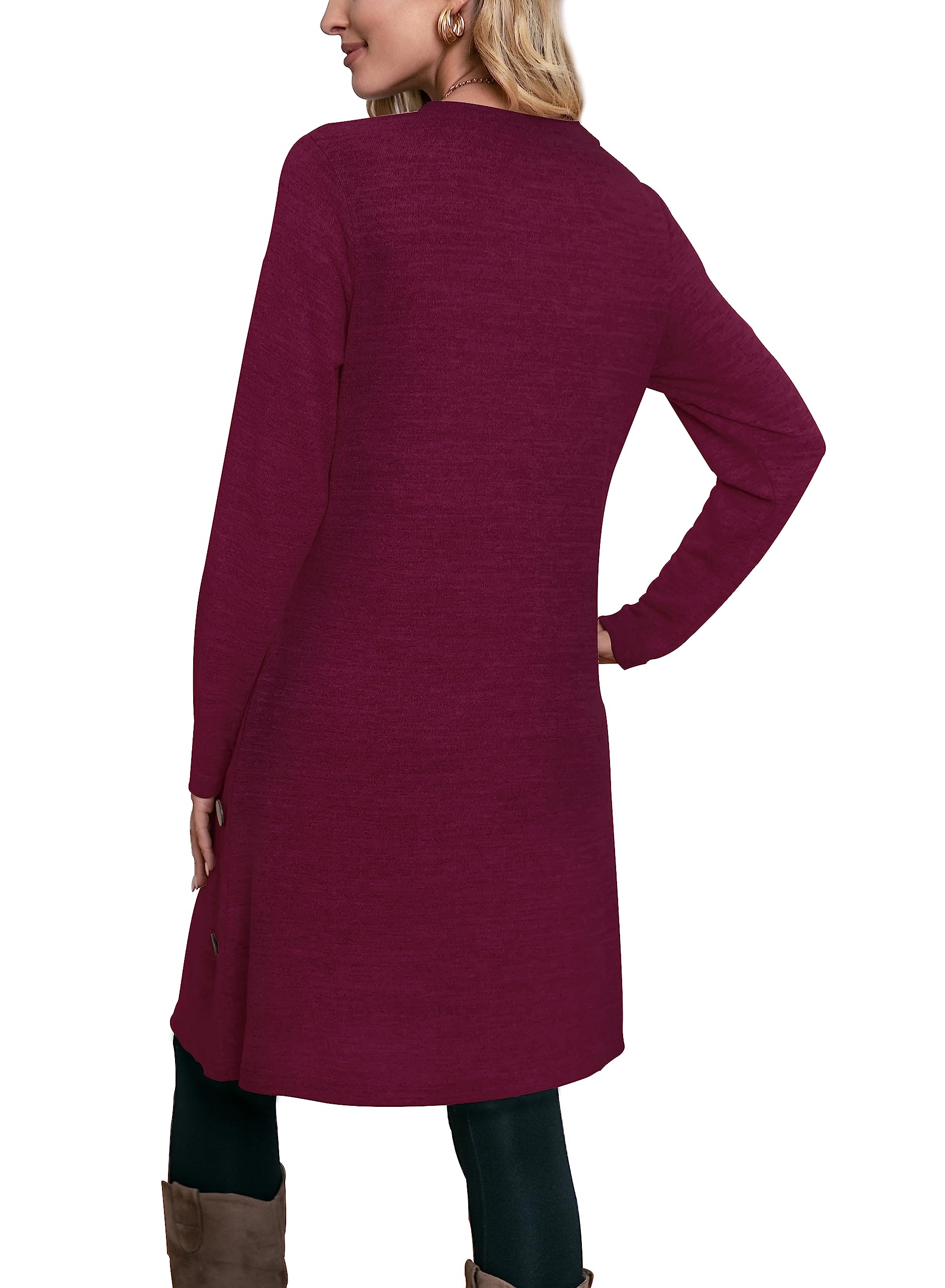 Aokosor Women's Long Sleeve Button Down Jumper Dress with Pockets - Elegant Tunic Style for Work, Date Night & Casual Outings