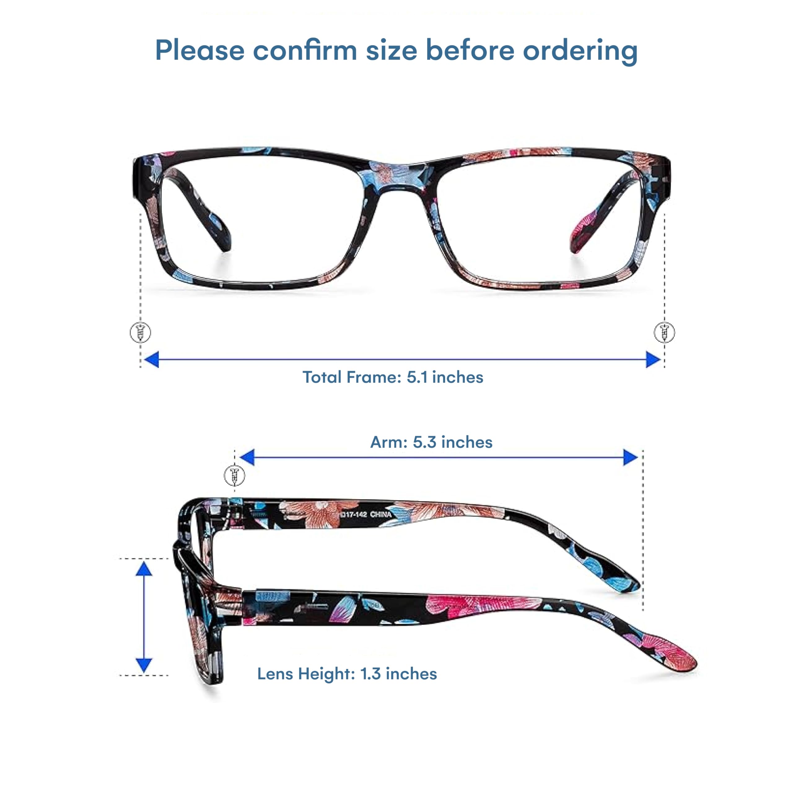 Blue Light Blocking Reading Glasses 1.75 Magnification - Floral Computer Eyeglasses with Thin Reflective Lens, Anti-Glare & UV Protection for Men & Women - Reduce Eye Strain for Work, Gaming & Digital Screen Use