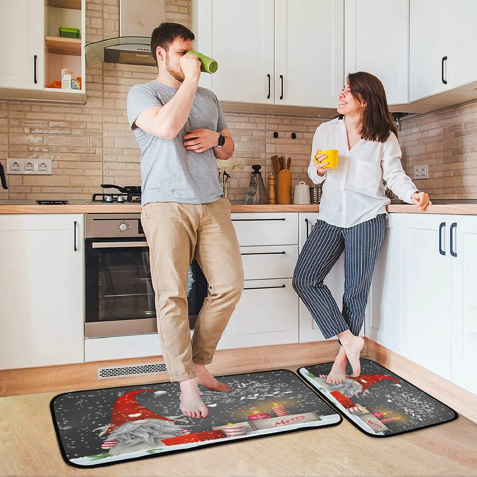 Christmas Gnome Snowflakes Non-Slip Kitchen Mats & Runner Set of 2 - Holiday Home Decor for Winter, Xmas Gifts, Cozy Kitchen & Laundry Floor Protection - Perfect for Entryways, Fireplace, and Festive Decorations