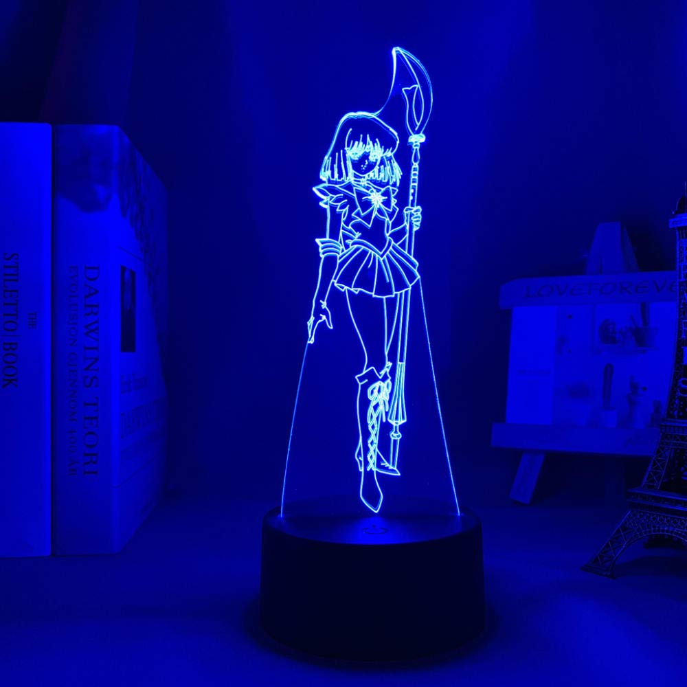 3D Illusion Lamp - 7 Color Changing Anime Sailor Saturn Night Light for Kids Bedroom, Desk Decor & Birthday Gift | Perfect for Girls, Boys, Manga Fans | Ideal for Bedtime, Study & Relaxation