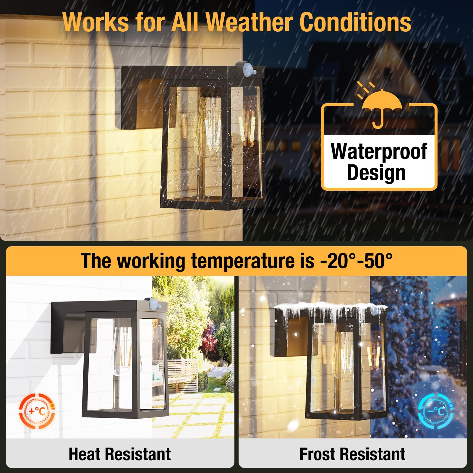 2 Pack Solar Motion Sensor Wall Lights - Waterproof Outdoor Solar Porch Lights with Dusk to Dawn & 2 Brightness Modes for House, Front Door, Patio, Fence, Garden & Yard Security Lighting