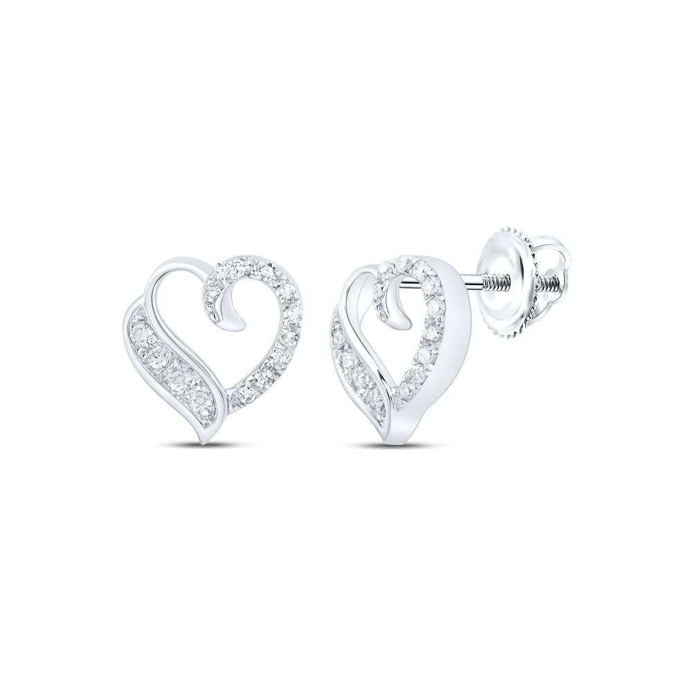 10K White Gold Round White Diamond Heart Earrings for Women - 1/5 Cttw Dazzlingrock Collection | Elegant Gift for Valentine's Day, Anniversary & Special Occasions