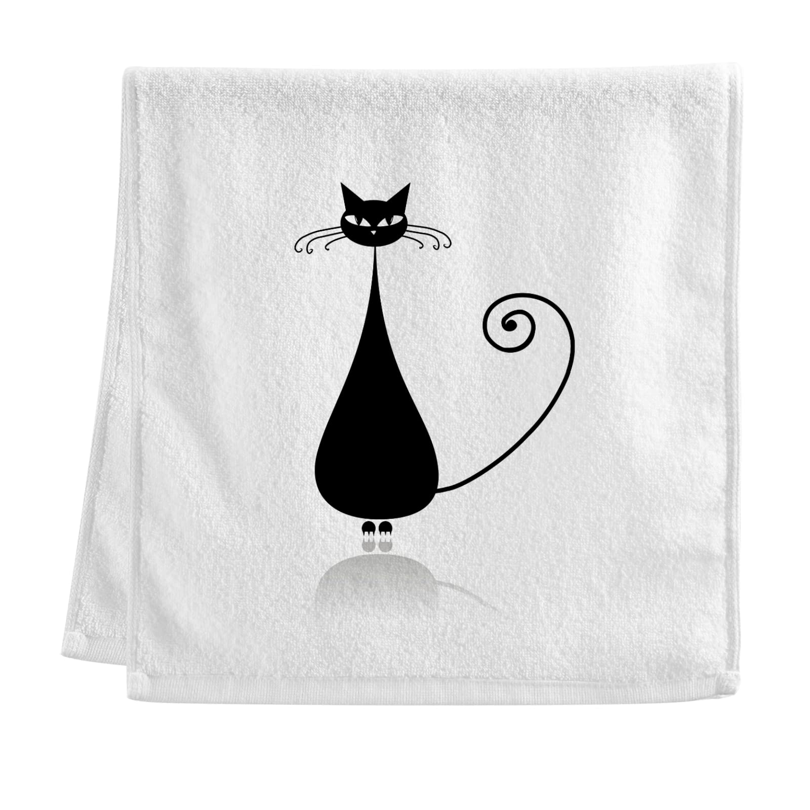 Premium 100% Cotton White & Black Cat Print Hand Towels - Soft, Absorbent Bath Towels for Face, Body & Hair (16x30 Inches) - Elegant Bathroom Decor & Housewarming Gift