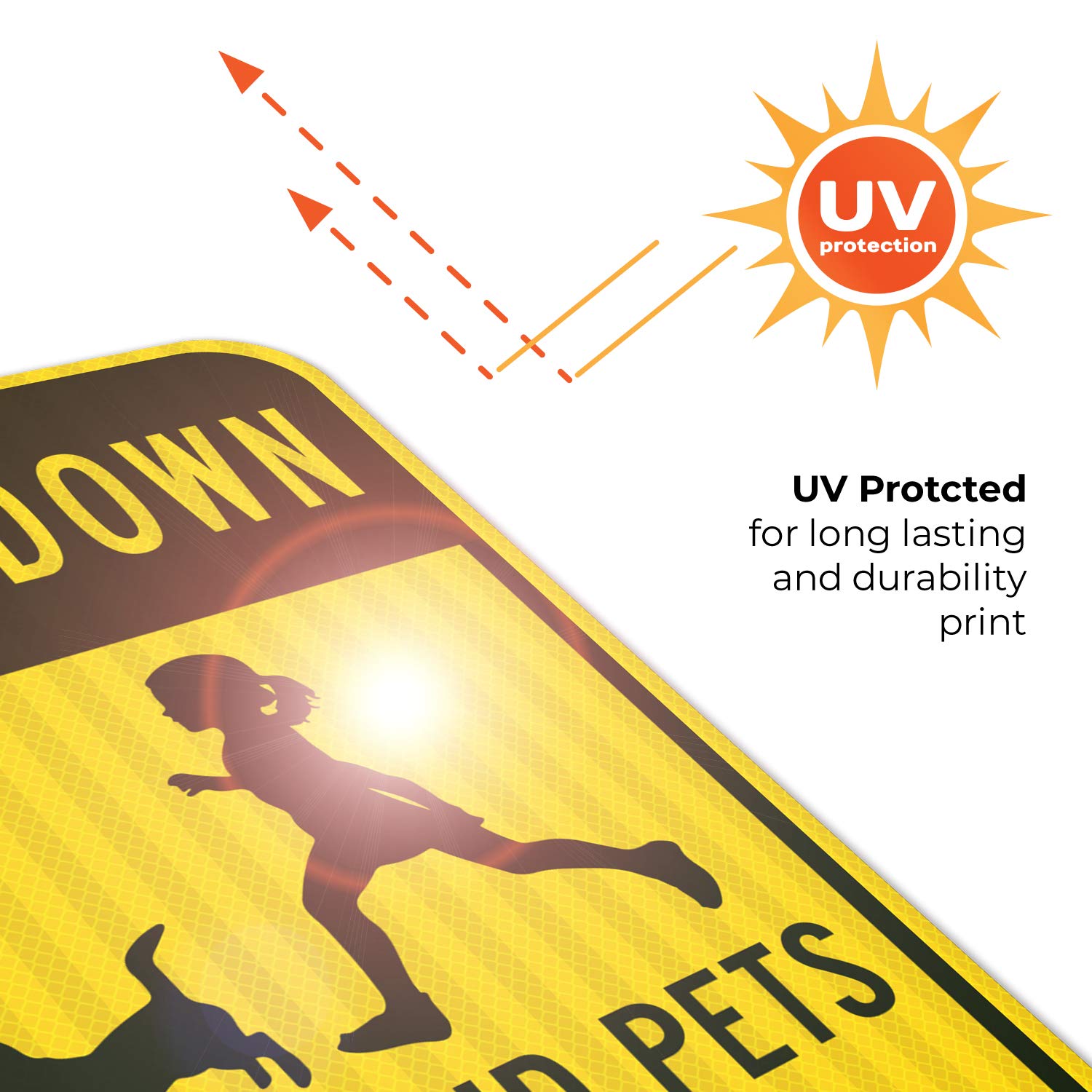 Slow Down Kids and Pets at Play Sign - 12x18 Inch Reflective Aluminum Traffic Sign - 3M EGP .063 Fade-Resistant for Indoor/Outdoor Use - Made in USA - Perfect for Neighborhoods, Schools & Driveway Safety