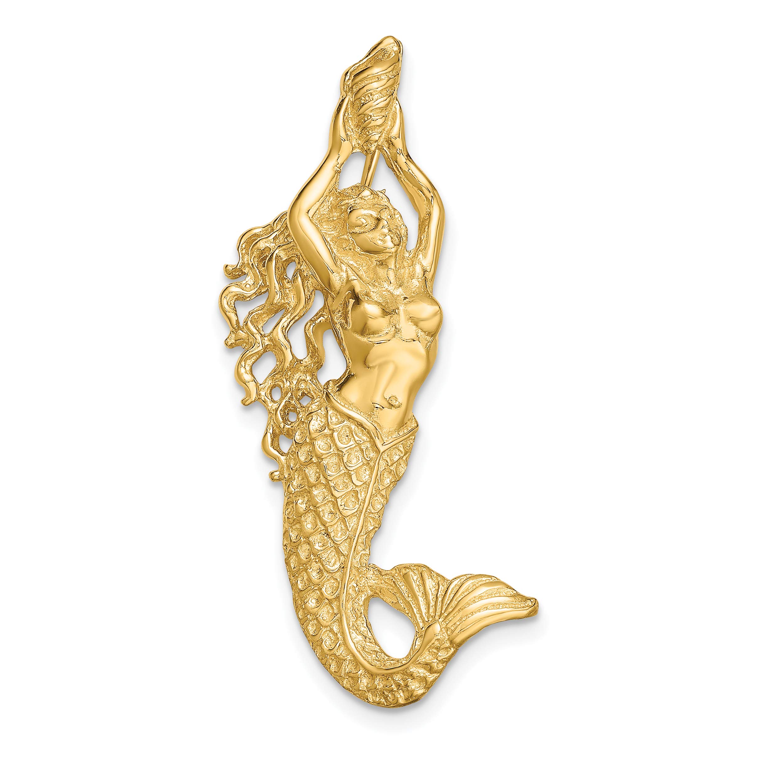 14K Yellow Gold Mermaid Chain Slide Pendant - 38.5mm Polished & Textured Design for Necklaces - Perfect for Beach Parties, Gifts & Everyday Jewelry