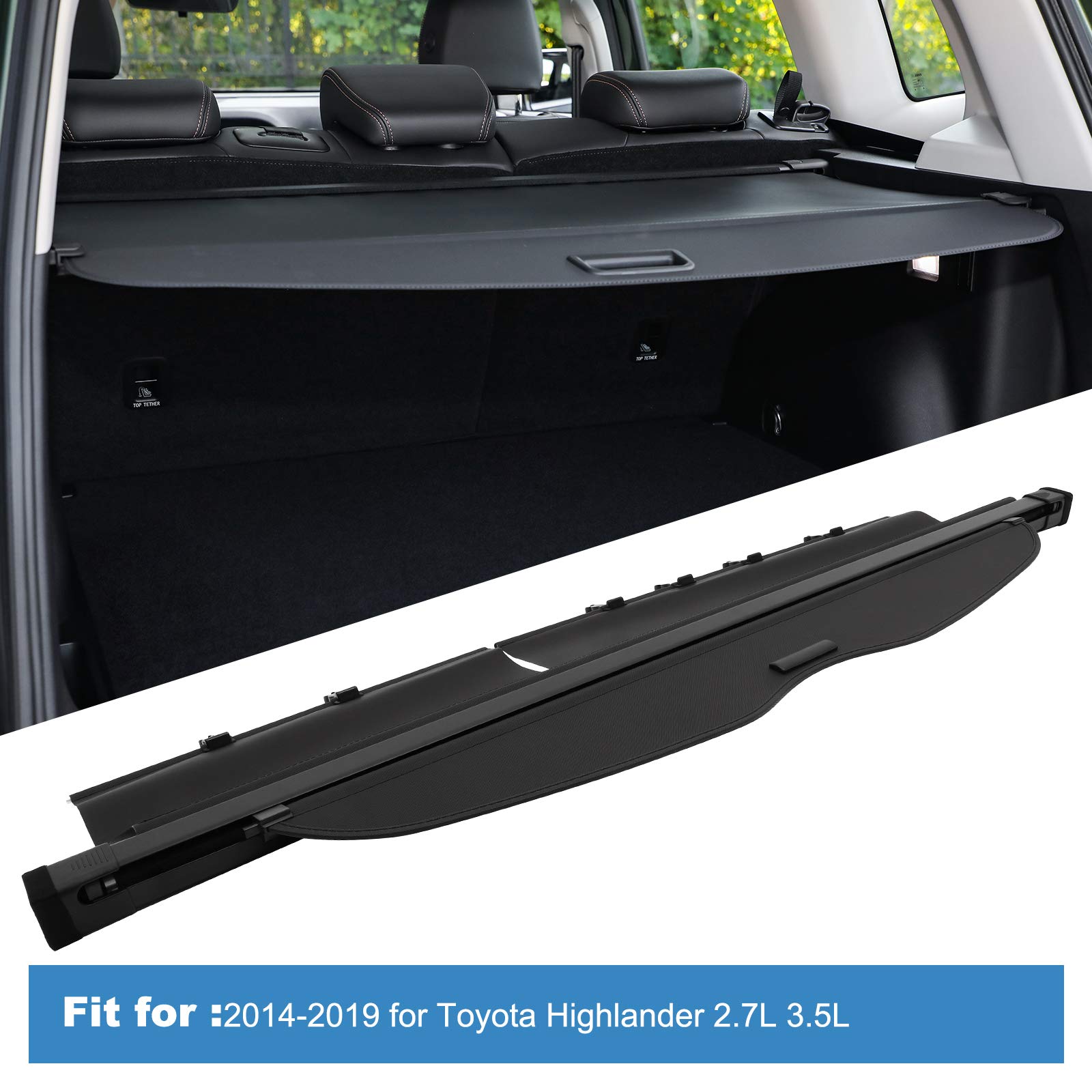 ECCPP Retractable Cargo Cover for 2014-2019 Toyota Highlander SUV - Black Trunk Shade, Luggage Tonneau Security Protector | Perfect for Road Trips, Grocery Hauling & Vehicle Storage Protection