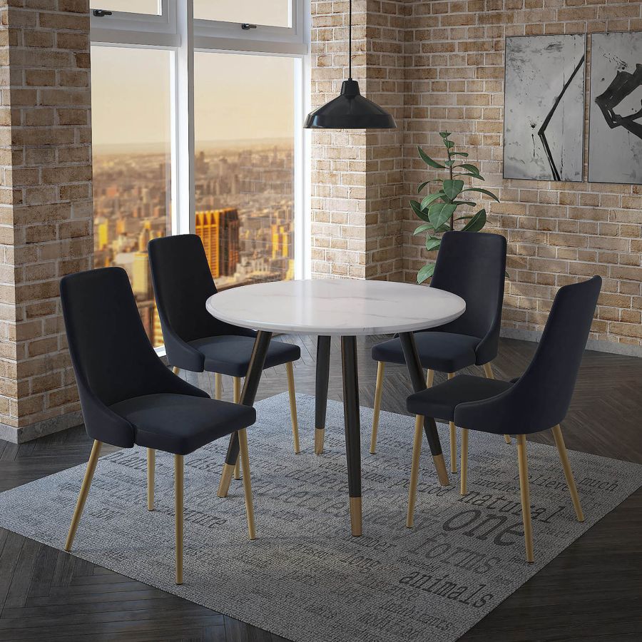 Emery/Carmilla 5-Piece White Dining Set with Black Chairs - Perfect for Small Spaces, Apartments & Modern Kitchens
