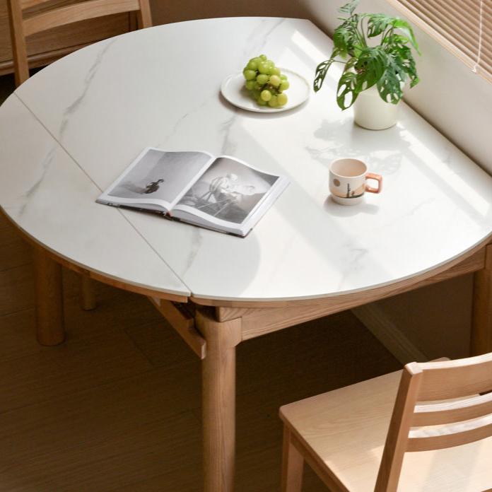 Solid Oak & Ash Wood Extendable Dining Table with Rock Plate - Perfect for Family Gatherings & Dinner Parties