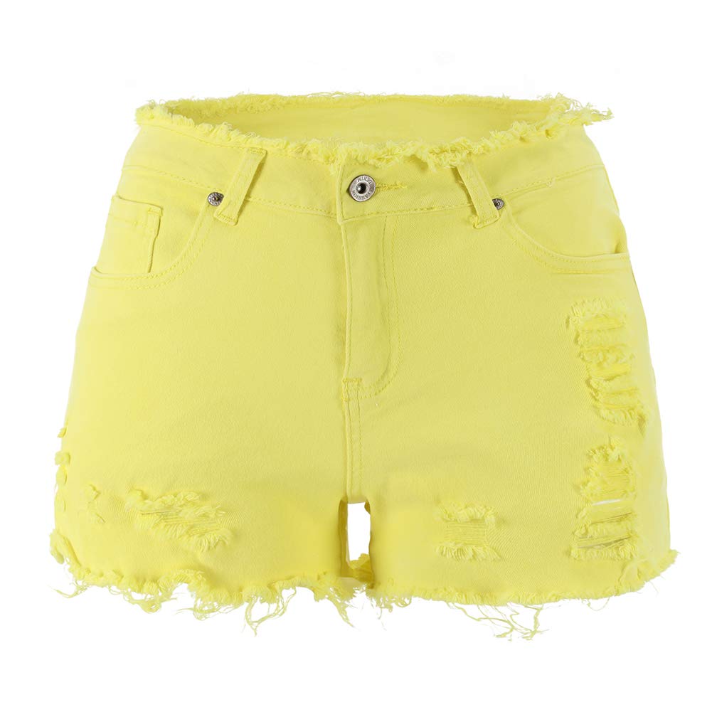 THUNDER STAR Women's Ripped Denim Shorts - Mid Rise Stretch Jean Shorts with Frayed Raw Hem | Perfect for Summer Outfits, Casual Wear & Beach Vacations