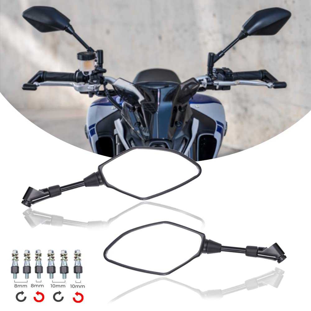 Universal 8MM 10MM Motorcycle Handlebar Rear View Mirrors - Compatible with Yamaha MT07 MT09 MT10 FZ6 FZ7 FZ10 Tracer - Durable Adjustable Safety Mirrors for Street Bikes & Cruisers - Perfect for Commuting, Touring & Highway Riding