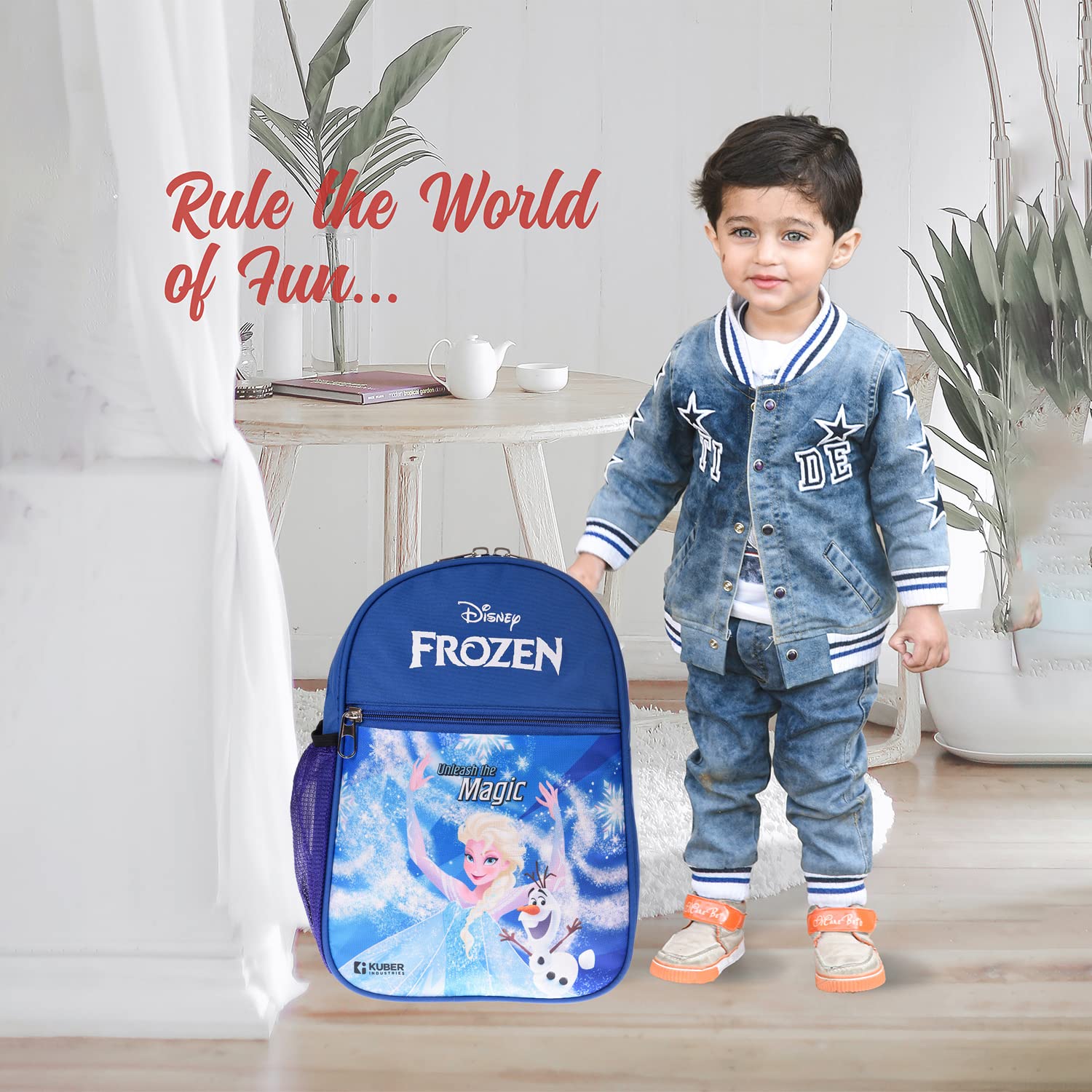 Disney Frozen Kids School Backpack - 2 Compartment Blue Rexine Bookbag for Girls with Zipper Closure | Small Size School Bag for Children | Perfect for Elementary School, Daycare & Travel