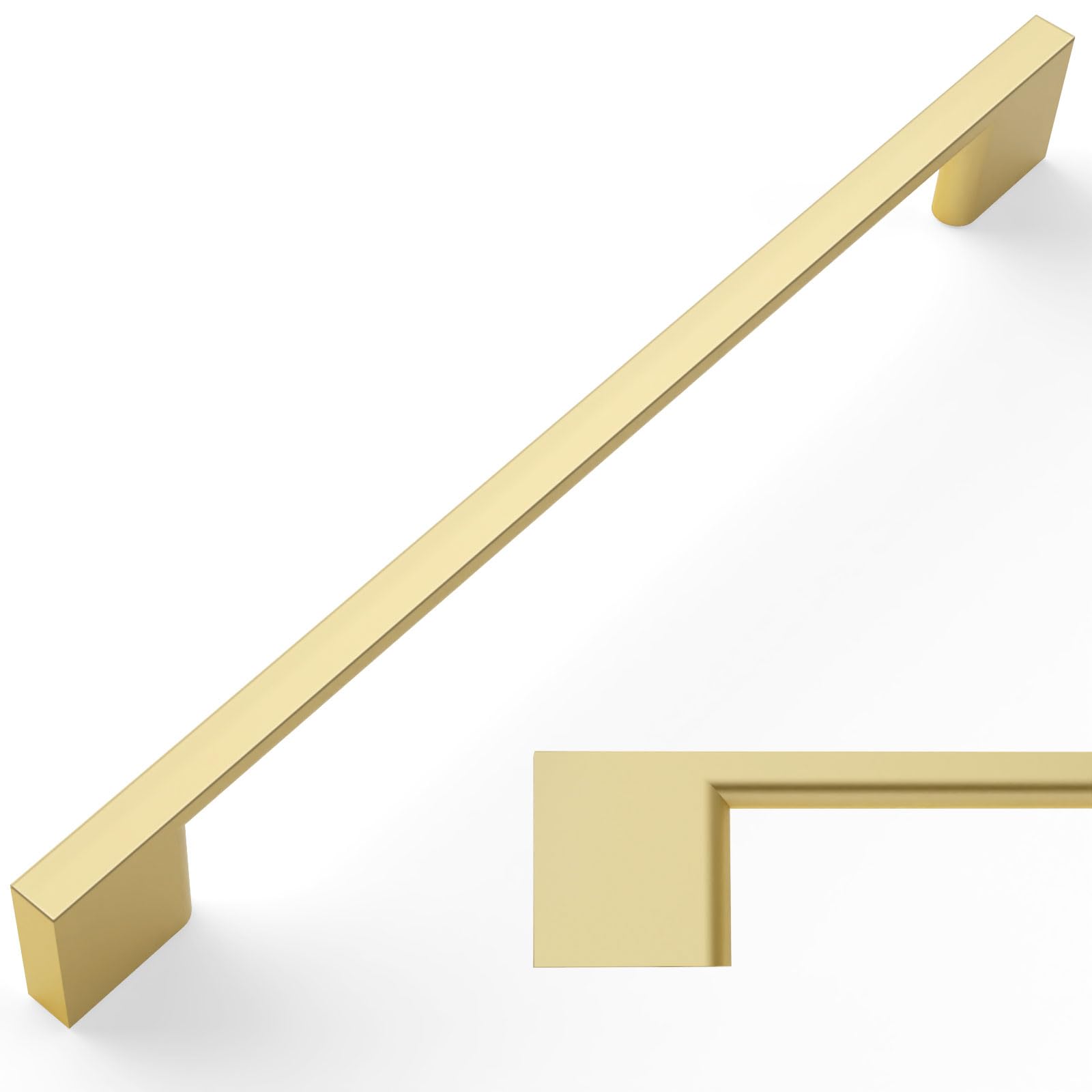 Amerdeco 10 Pack Brushed Gold Cabinet Pulls - 10 Inch (254mm) Hole Centers - Modern Kitchen Cabinet Handles & Drawer Pulls - Durable Cabinet Hardware for Home, Office, and Restaurant Use