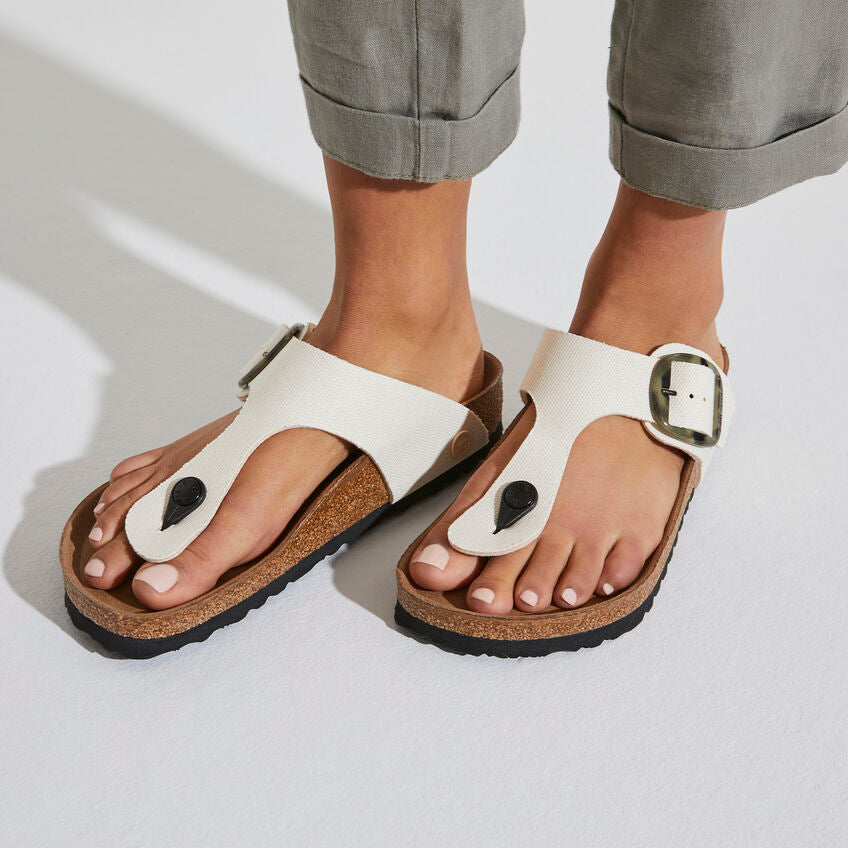 Birkenstock Gizeh Vegan Big Buckle Sandals - Women's Comfortable Textile Footwear in Eggshell White | Perfect for Summer, Beach, and Casual Outfits