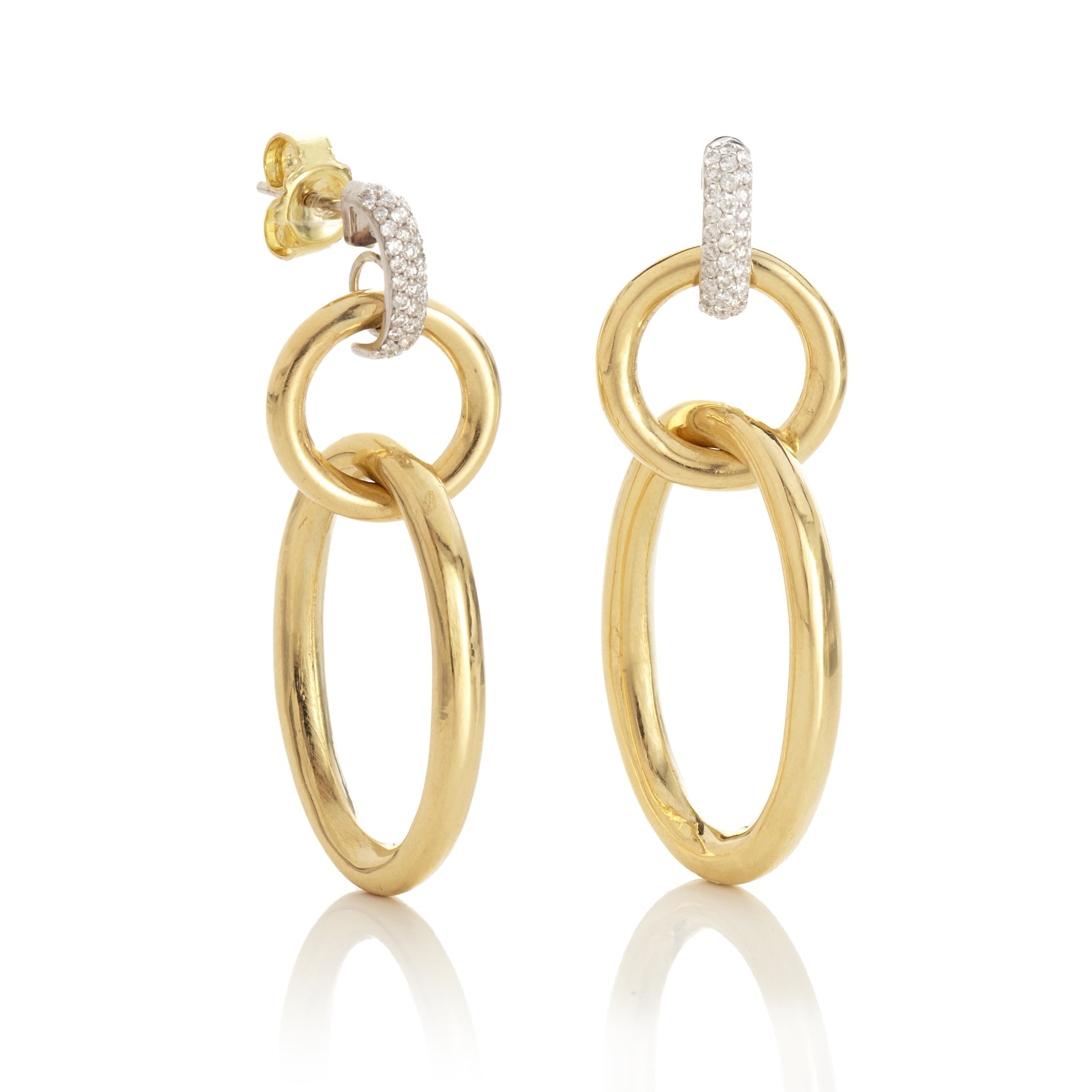 14K Gold Pave Diamond Open Link Drop Earrings for Women - Elegant Dangling Earrings for Parties, Weddings & Special Occasions