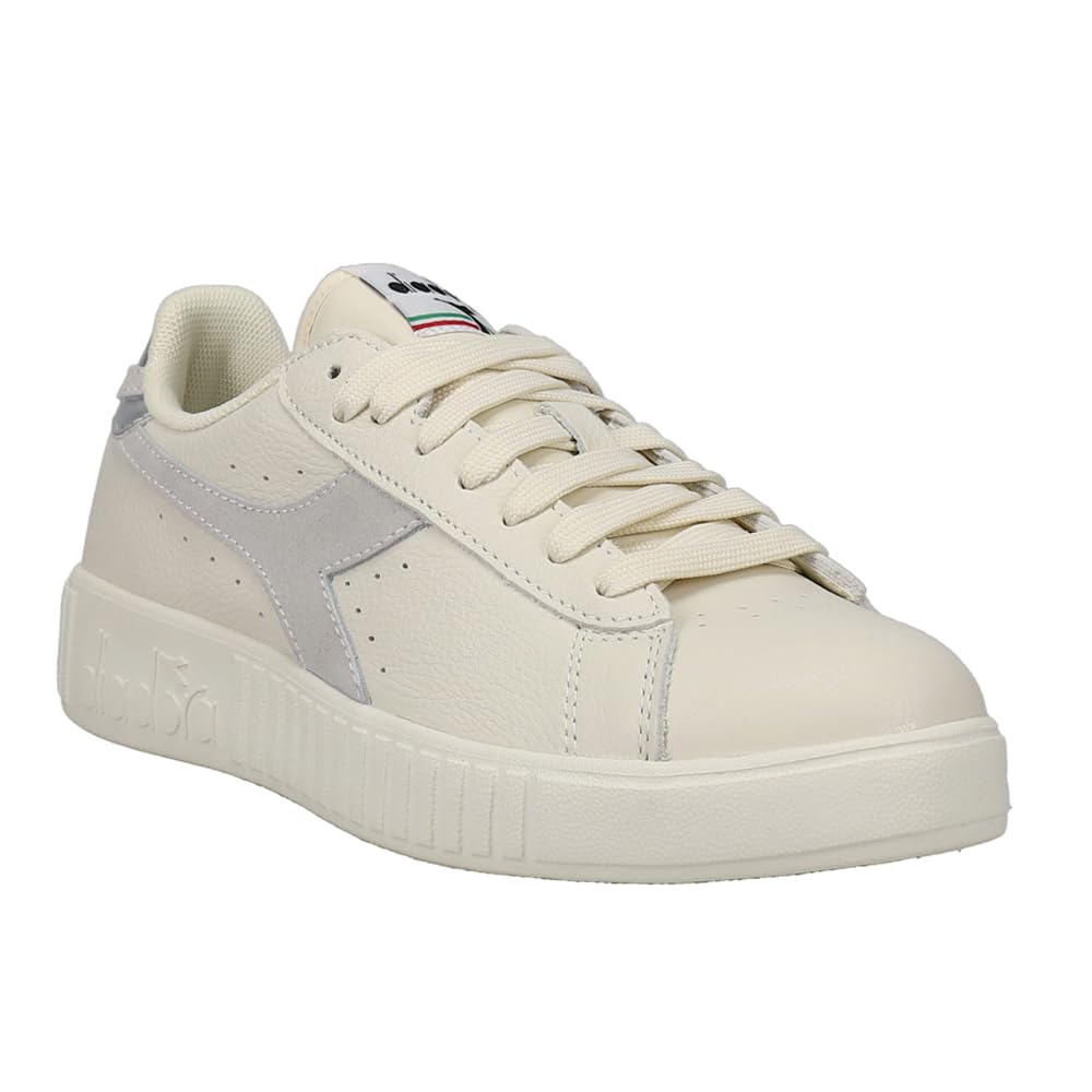 Diadora Women's Game Step Premium Tumbled Leather Lace-Up Sneakers - Casual White Shoes for Walking, Running & Everyday Wear
