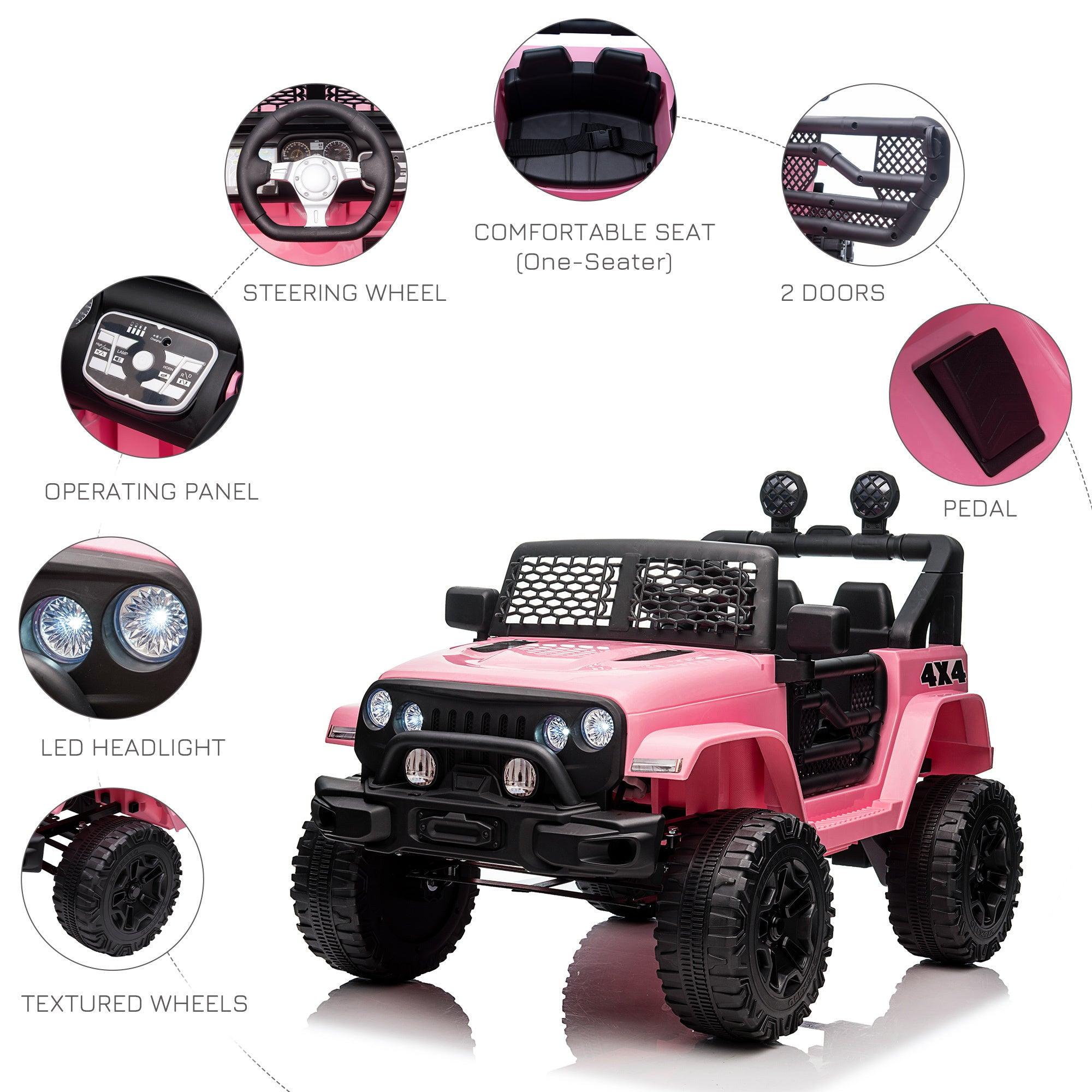 12V Kids Ride On Truck with Parent Remote Control - Electric Battery Powered Toy Car with Spring Suspension, Adjustable Speed, LED Lights & Horn - Pink Ride On Car for Boys & Girls | Perfect for Indoor Play, Backyard Fun & Birthday Gifts