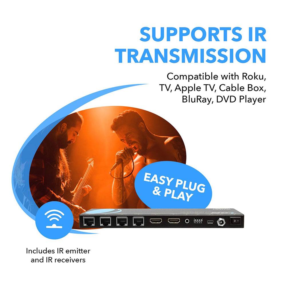 1x4 HDMI Extender Splitter Over CAT6 Cable - 4K 60Hz HDR Up to 165ft (70m) - HD14 EX165 K for Home Theater, Gaming & Conference Room Setup