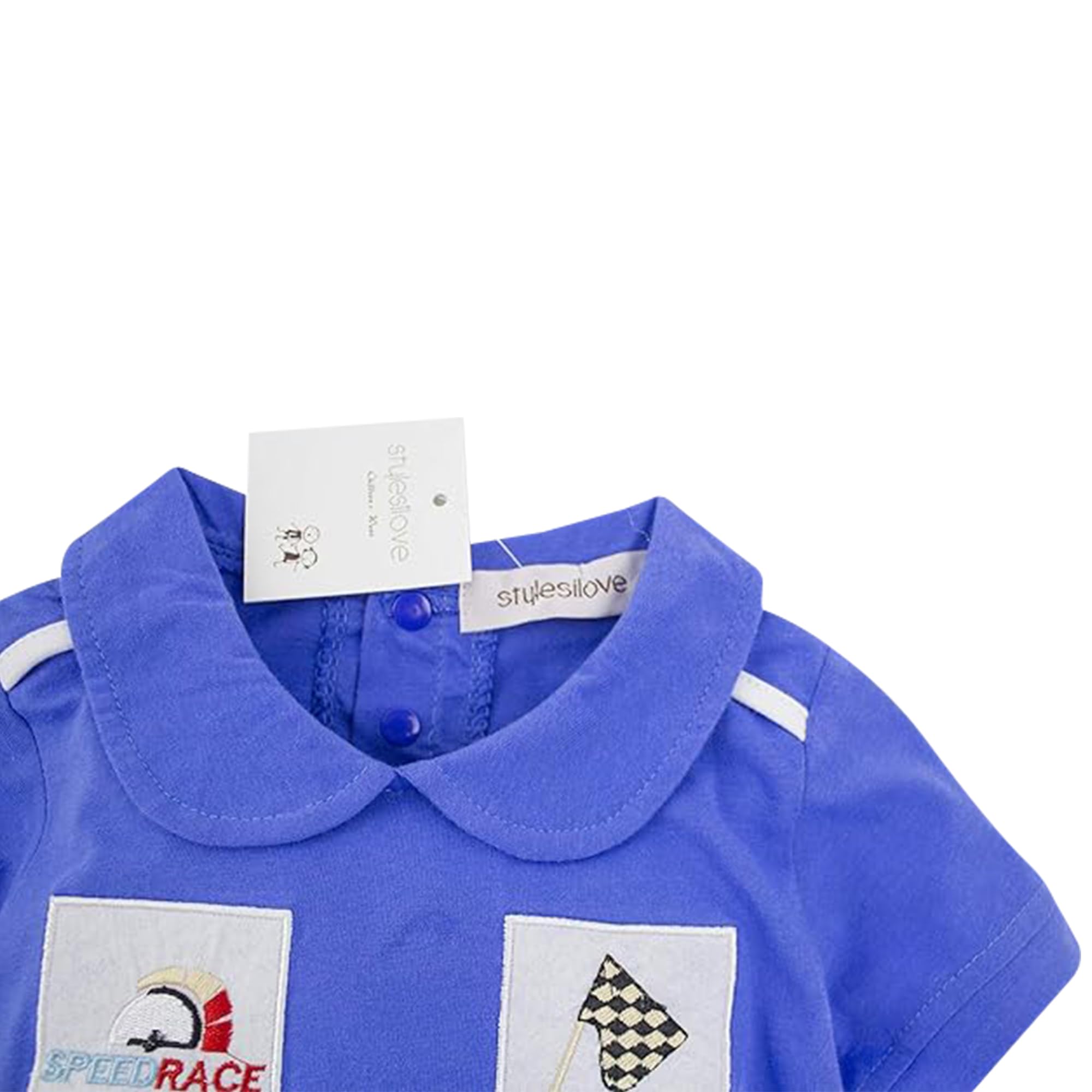 stylesilove Baby Boy Short Sleeve Cotton Romper - Cute Racer Style Outfit for Infant & Toddler Boys | Perfect for Halloween, Birthday Parties & Daily Wear