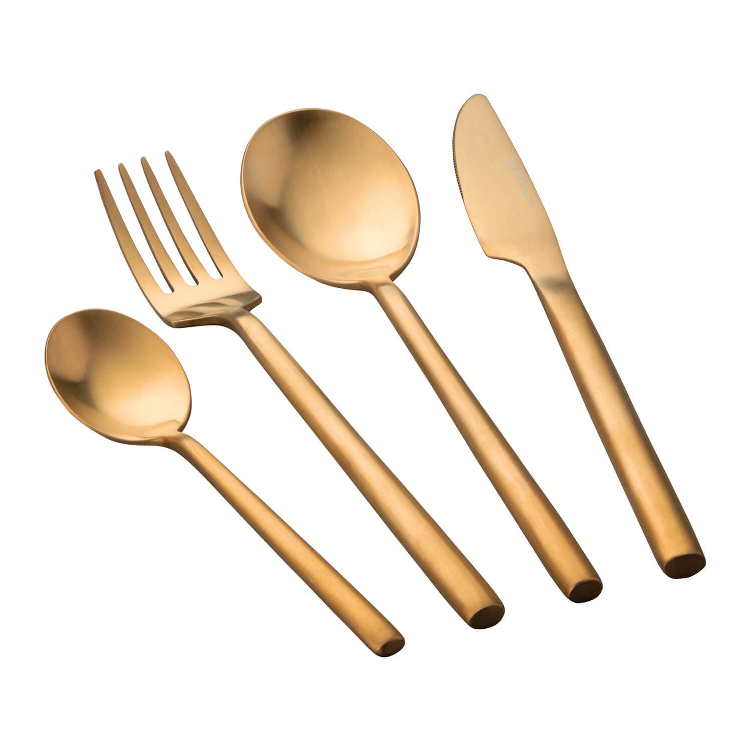 BergHOFF GEM 32-Piece 18/10 Stainless Steel Flatware Set with Gold Plating - Elegant Dinnerware for Formal Dining, Wedding Gifts & Luxury Table Setting