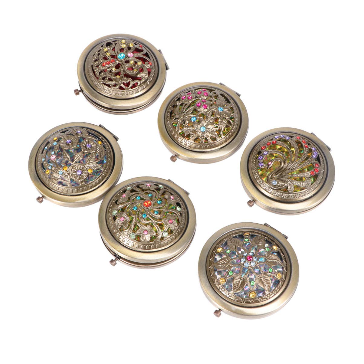Beaupretty Vintage Double Sided Makeup Mirror - Round Folding Compact Vanity Mirror with Case, Portable Pocket Mirror for Travel & Home (Random Style) - Perfect for Makeup Application, Travel Essentials & Gift Giving