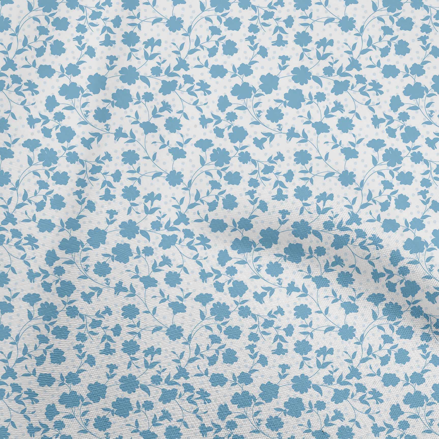 oneOone Polyester Spandex Light Blue Floral Print Fabric - 56 Inch Wide for DIY Clothing, Quilting & Home Decor Projects | Soft Stretch Material for Dresses, Curtains & Crafting