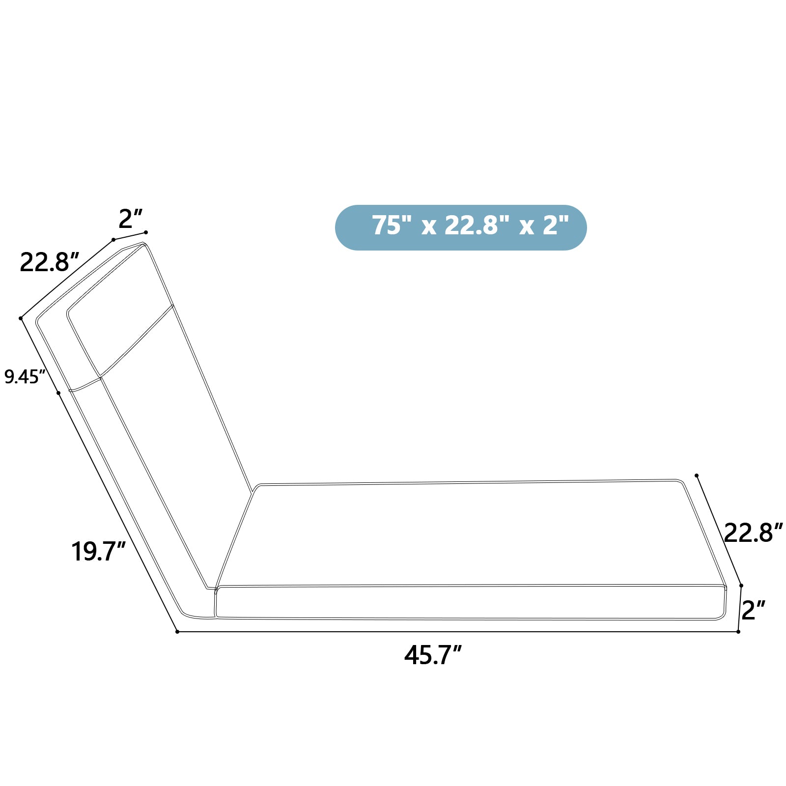 2-Piece Waterproof Outdoor Chaise Lounge Cushion Set with Ties - 75