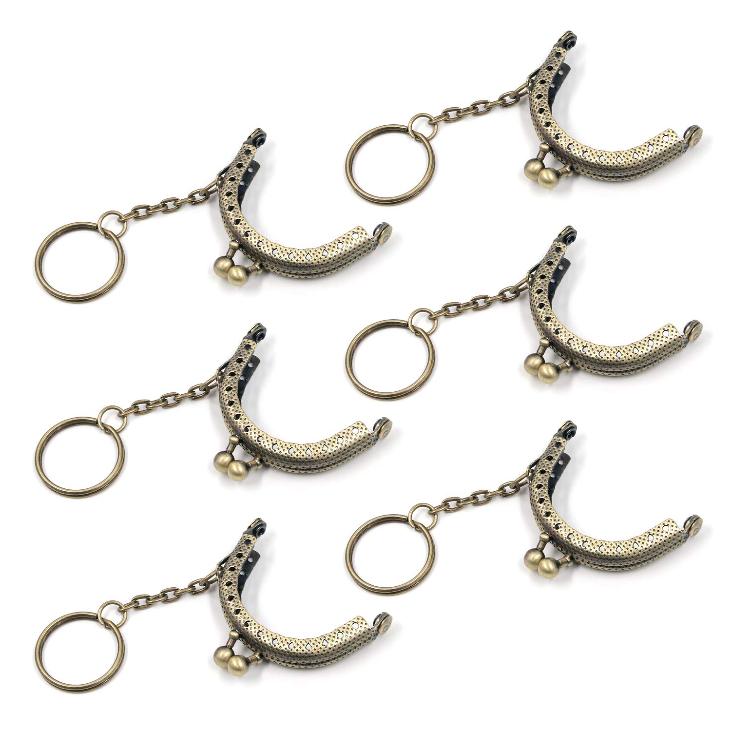 Vintage Bronze Kiss Lock Clasp - 2 Inch Retro Metal Coin Frame Purse Closure (Pack of 6) with Key Ring - Perfect for DIY Handbags, Wallets & Vintage Style Accessories