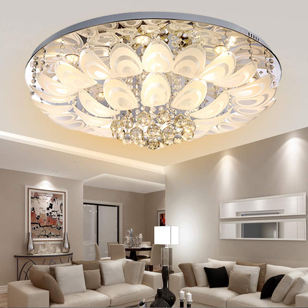 OUKANING 31.5 Inch Modern K9 Crystal Chandelier Ceiling Fan with LED Lights & Remote Control - Luxury Flush Mount Lighting Fixture for Living Room, Dining Room, Bedroom | Energy Efficient Dimmable Ceiling Lamp for Home Decor & Interior Design