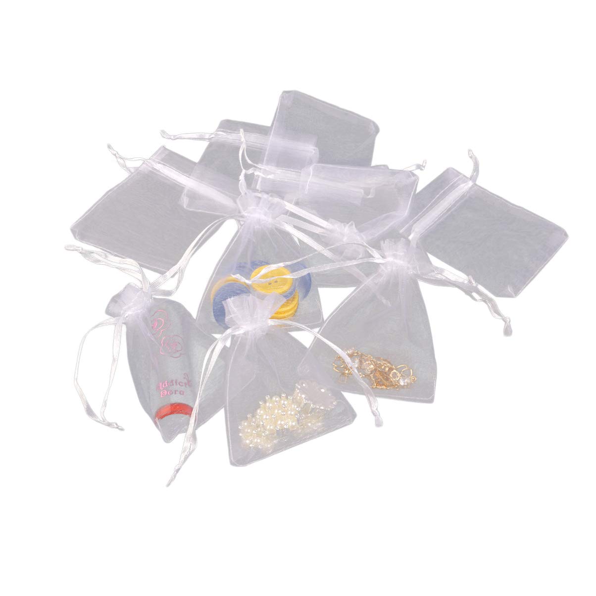 50pcs White Organza Drawstring Gift Bags - Clear Jewelry Pouches for Wedding Favors, Party Favors, Bridal Shower, Baby Shower & Candy Packaging - Reusable Small Fabric Bags for Jewelry, Candies, Soaps & Gifts