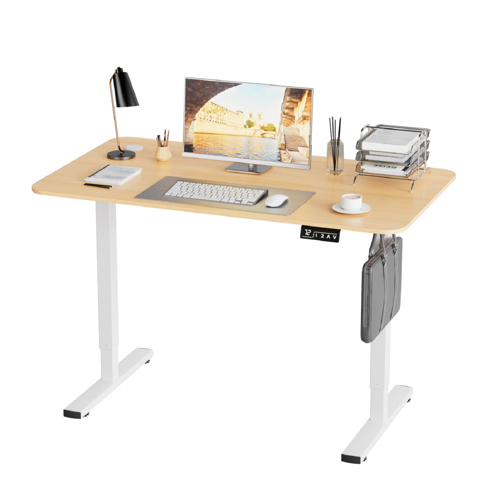 Furniwell 40 x 24 Inches Electric Height Adjustable Standing Desk - Sit Stand Home Office Computer Desk with T-Shaped Metal Bracket, Walnut Finish - Perfect for Remote Work, Gaming Setup & Ergonomic Workspace