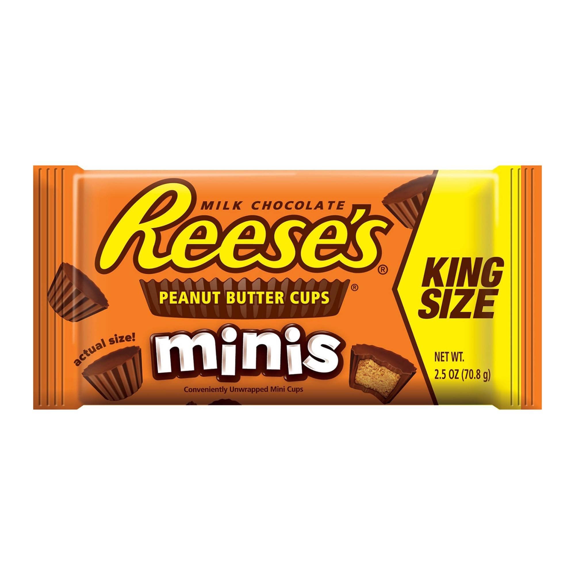 Reese's Mini Peanut Butter Cups 2.5 Oz King Size - Bulk Pack of Individually Wrapped Chocolate Candy for Halloween, Party Favors & Office Snacks