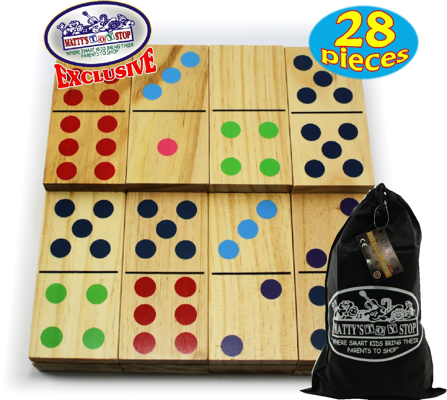 Matty's Toy Stop Deluxe Giant Wooden Dominoes Set - 28 Double Six (5