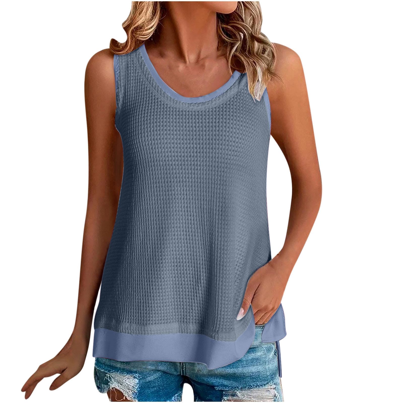 Women's Summer Tank Tops - Loose Fit Waffle Knit Tunic Top with Scoop Neck & Sleeveless Design | Casual Dressy Blouse for Beach, Vacation & Everyday Wear 2024