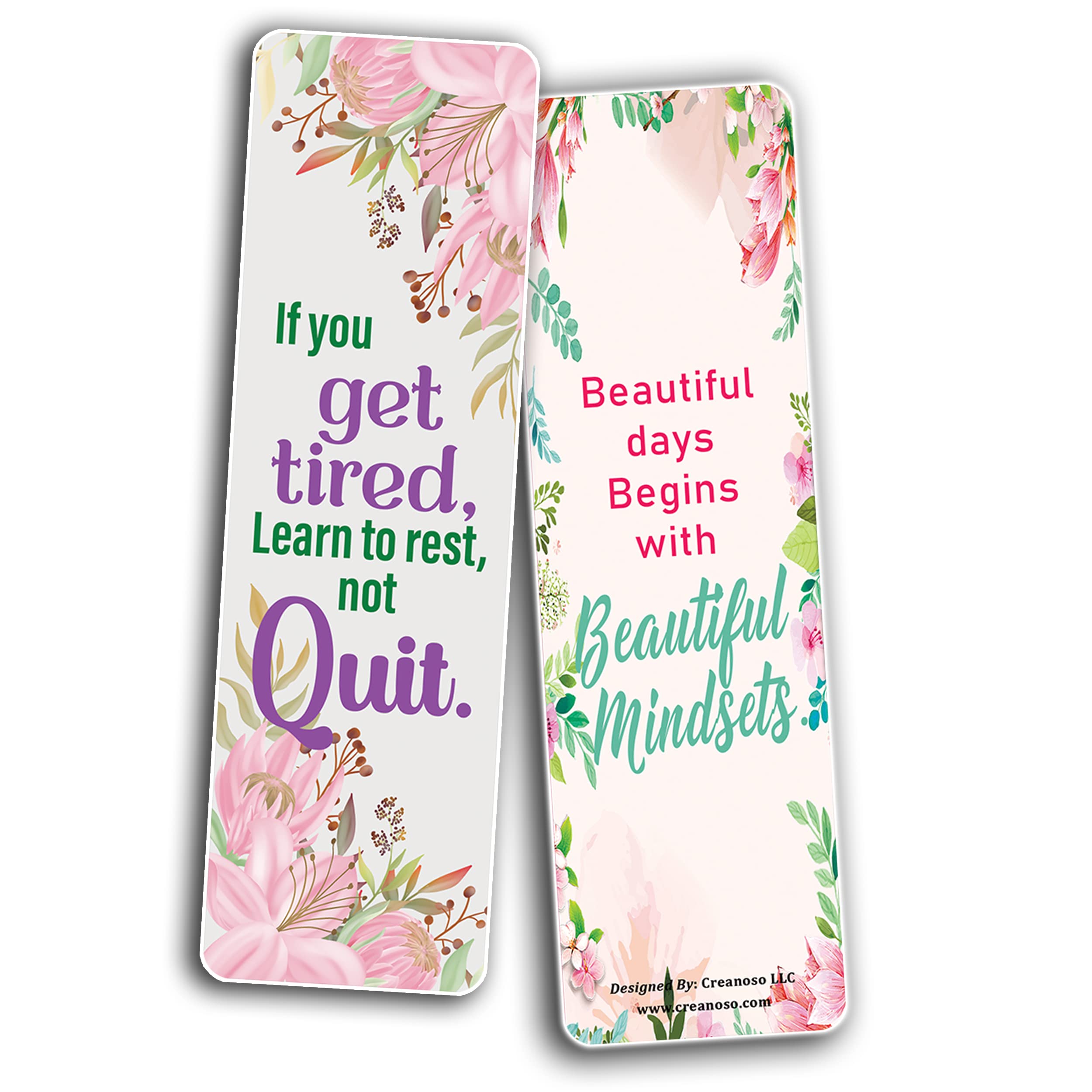 Creanoso Inspirational Flower Bookmarks Set (12 Cards) - Motivational Quote Cards for Books - Perfect Bookmark Gifts for Kids & Teens - Ideal for Reading, School, and Daily Encouragement
