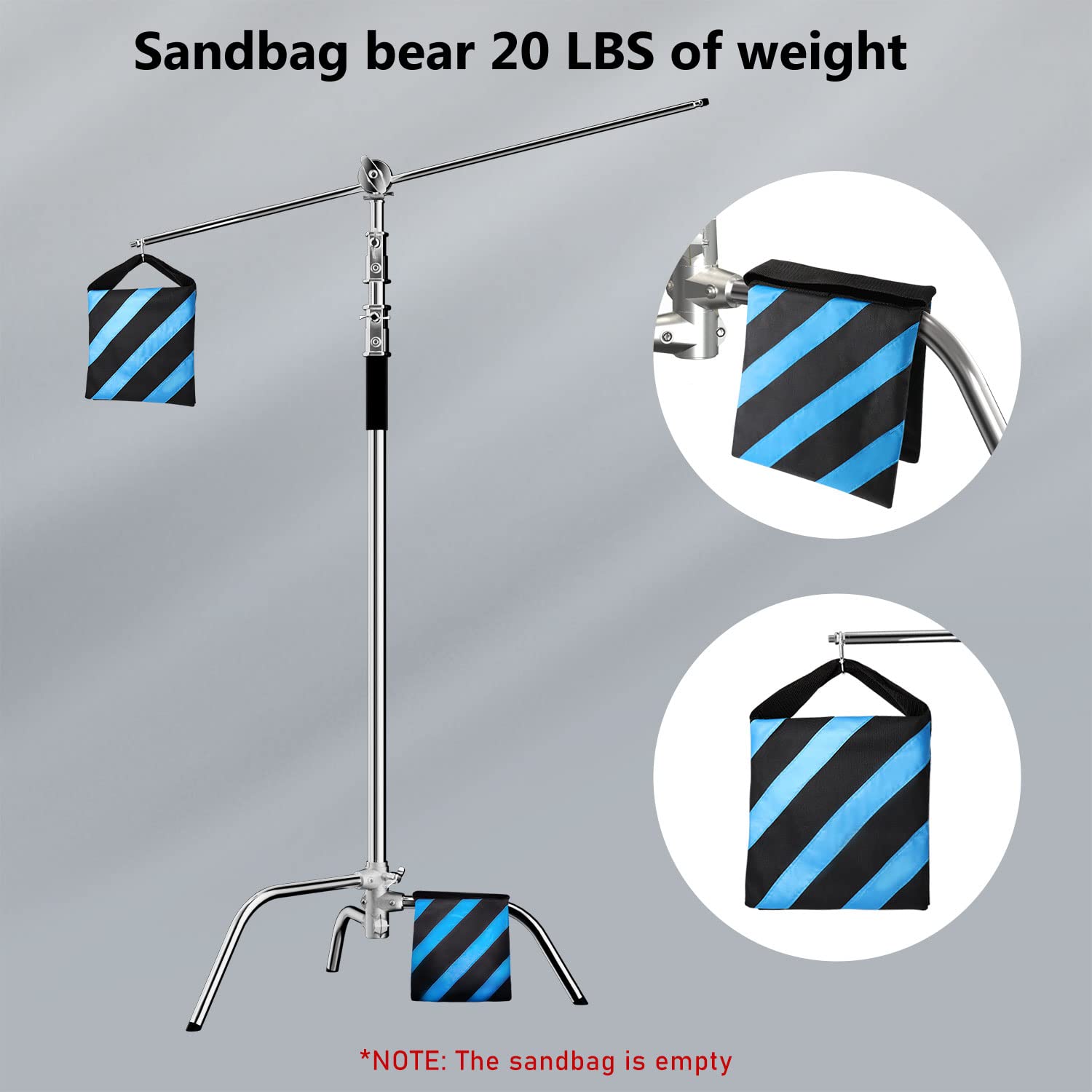 Heavy Duty Photography C Stand with Boom Arm - 100% Stainless Steel, Max Height 10.5ft/131in, Professional Light Stand for Studio, Video & Photography (1 Pack) - Perfect for Film Sets, YouTube Videos & Product Photography