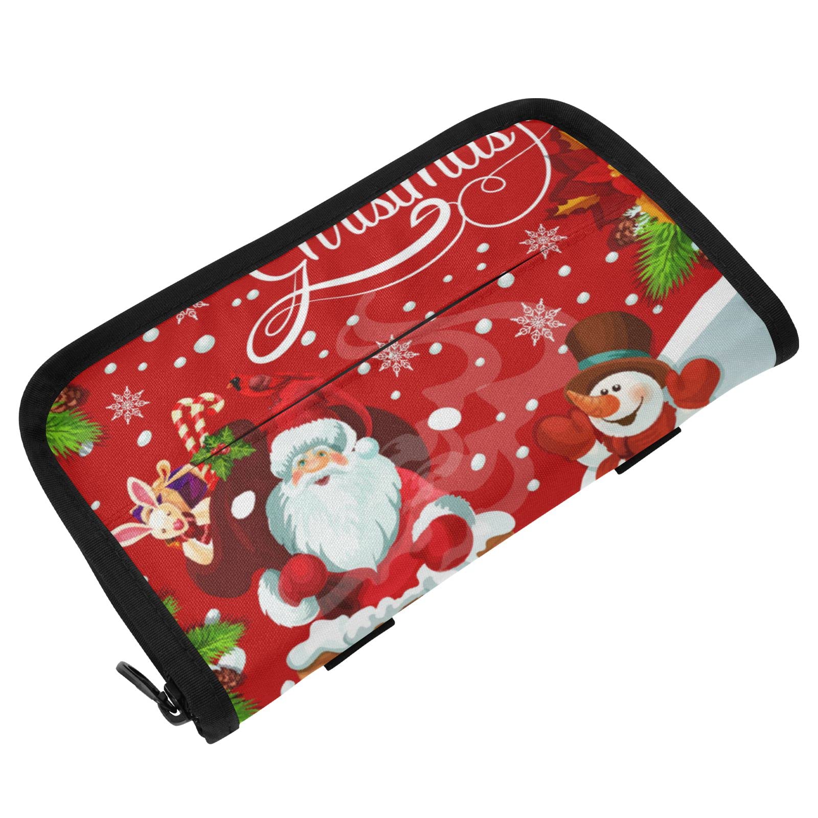 Santa Snowman Car Tissue Holder with Straps - Car Visor Wipes Dispenser & Napkin Holder for Backseat, Armrest or Dashboard - Cute Holiday Car Accessory for Christmas Decorations & Road Trips