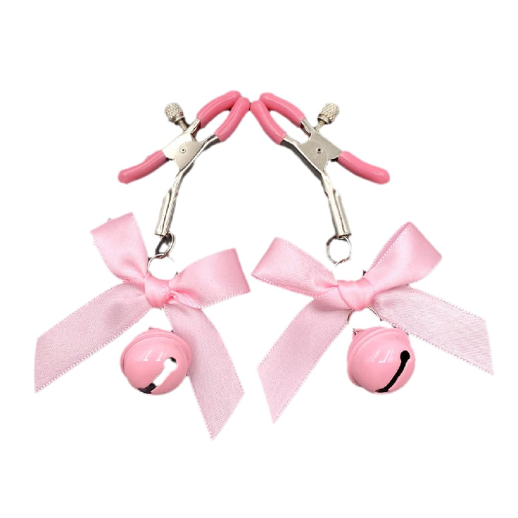 Adjustable Nipple Clamp Clips for Women - Stainless Steel Non-Piercing Bow Clips with Bell Decoration | Faux Body Jewelry for Sensual Play, BDSM Accessories & Intimate Wear