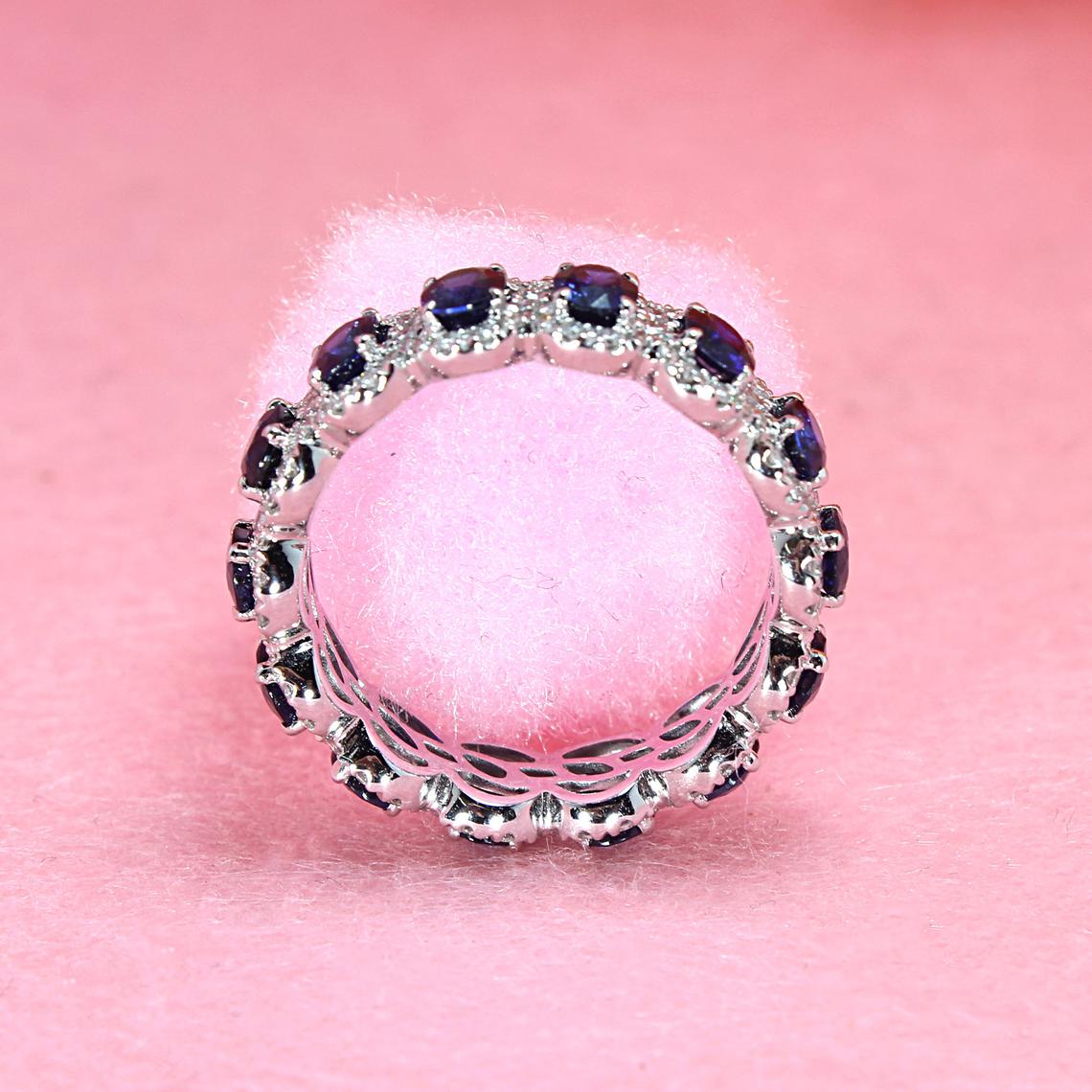 3.05 Carat Genuine Blue Oval Sapphire Eternity Ring for Women - Wedding, Engagement, Anniversary Gift - Perfect for Special Occasions & Everyday Elegance