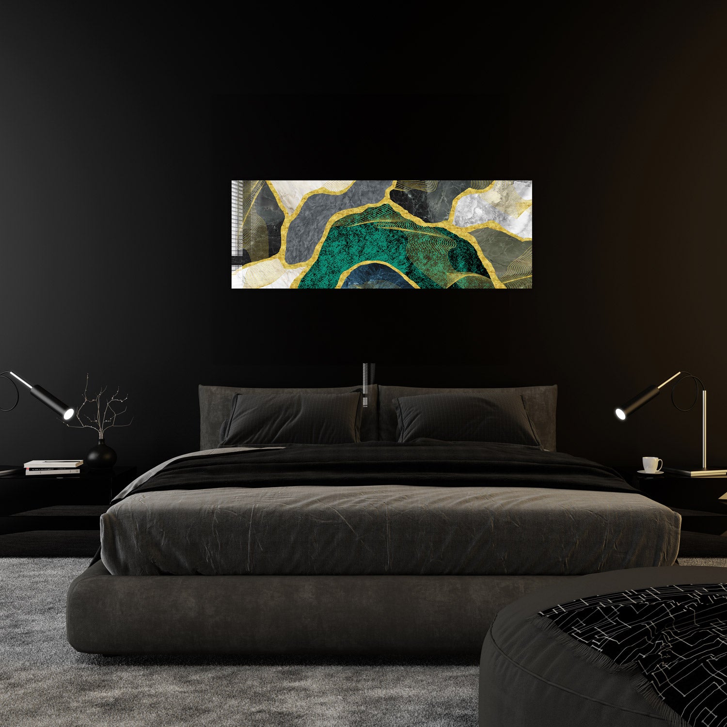 Elegant Green Marble Design Panoramic Wallpaper - Perfect for Living Room, Bedroom & Office Decor