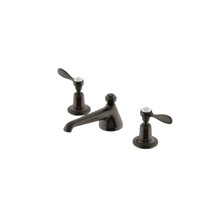 Waterworks Easton Classic Low Profile 3-Hole Deck Mount Bathroom Sink Faucet with Metal Lever Handles in Dark Brass - Perfect for Modern Vanities & Powder Rooms