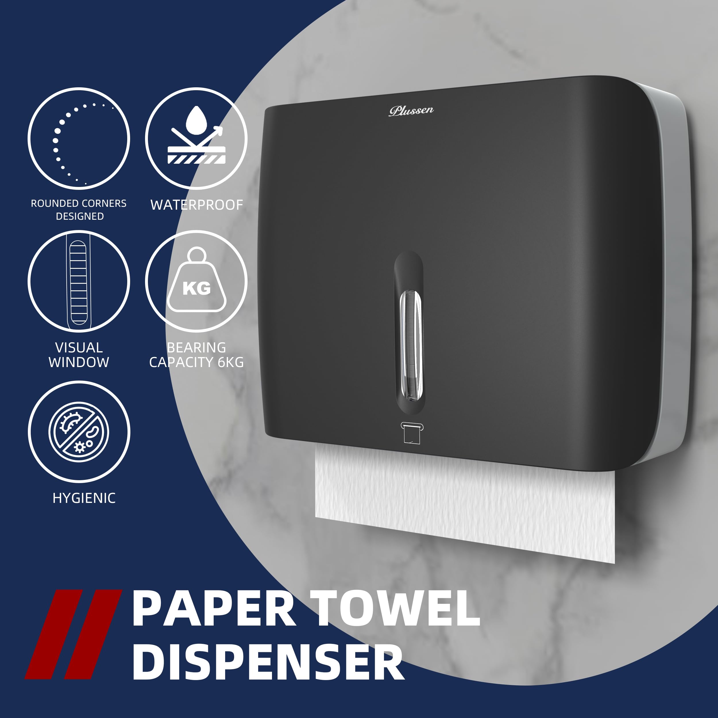 Commercial Wall Mount Paper Towel Dispenser with Key Lock - Compact Multifold Hand Towel Holder for Bathroom, Office & Kitchen - Durable Black Design for High-Traffic Areas & Hygiene Stations