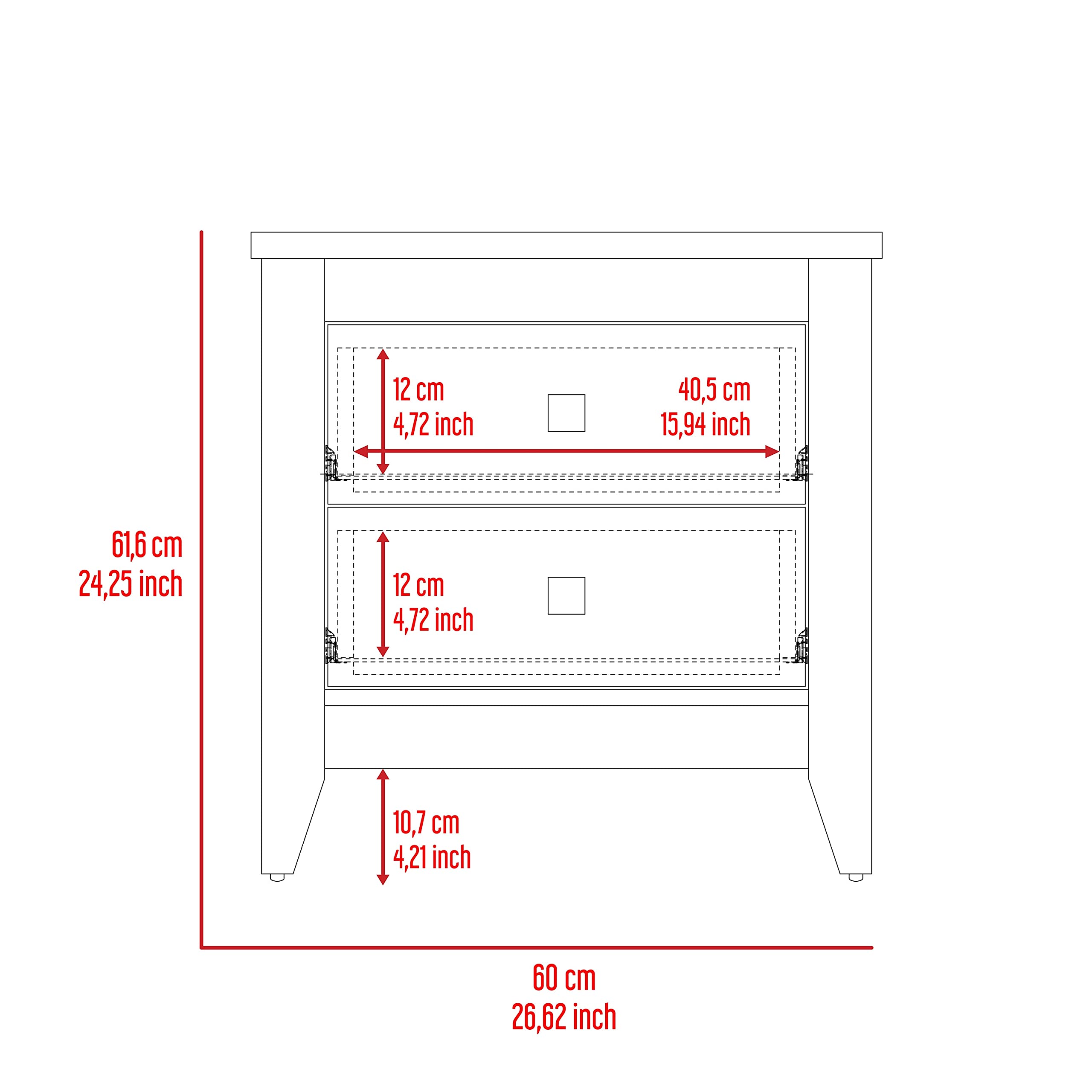 Modern 4-Legged Nightstand with 2 Drawers for Bedroom - Black Wood Side Table | Perfect for Small Spaces, Apartment Living & Bedroom Storage