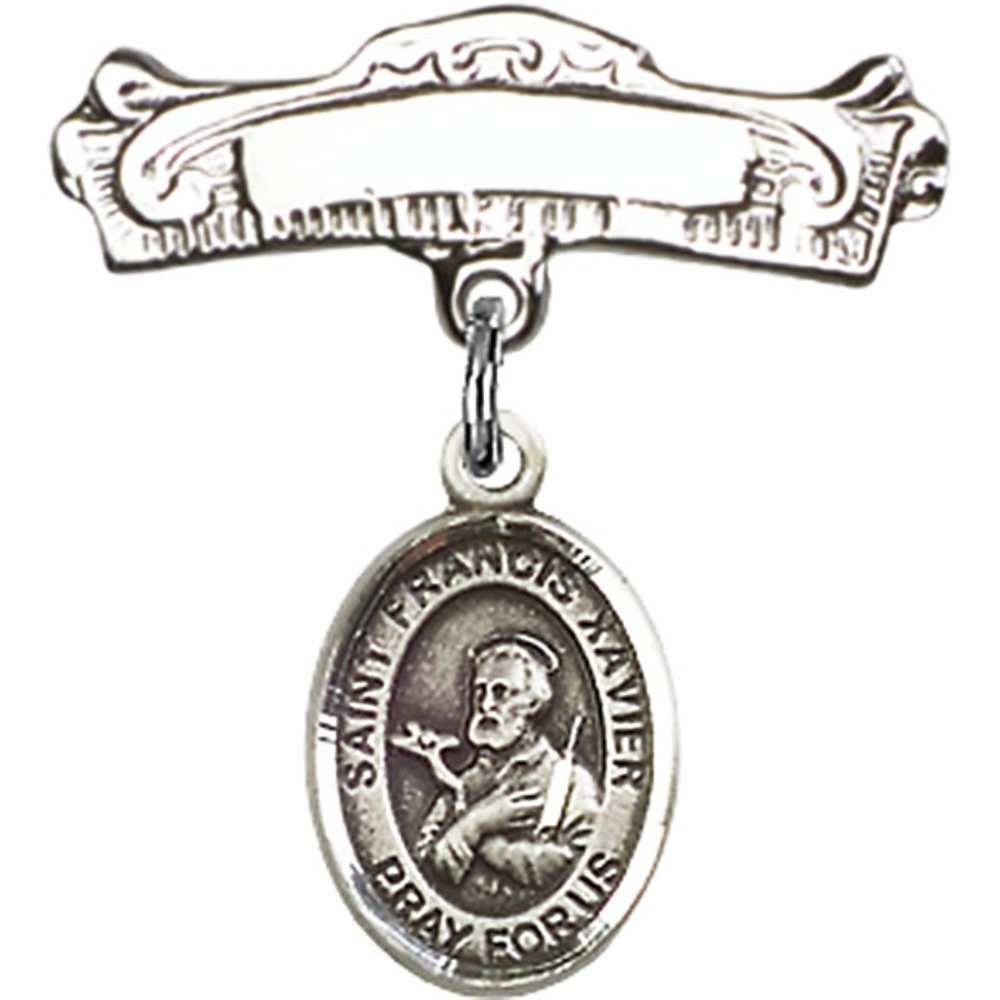 Sterling Silver Baby Badge with St. Francis Xavier Charm - 7/8