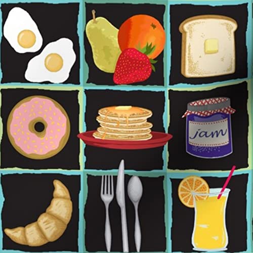 Whimsical Breakfast Pancakes Fruit Coffee Printed Velvet Fabric by The Yard - Upholstery, Home Decor & Apparel Material for Kitchen Curtains, Throw Pillows & DIY Crafts