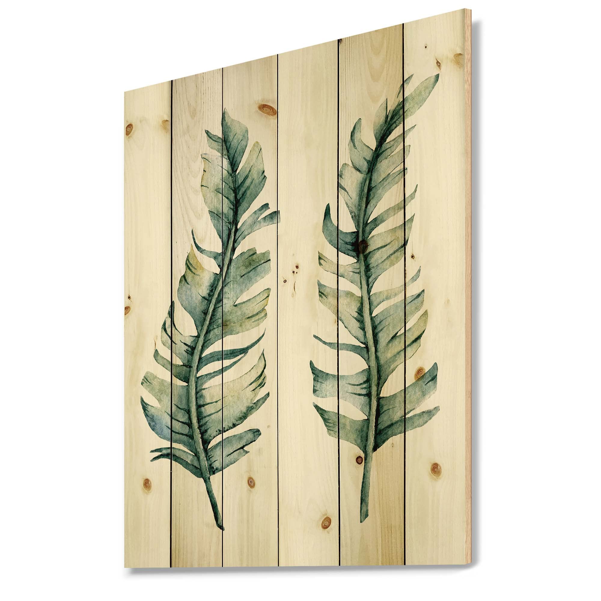 DesignQ Tropical Leaves Farmhouse Wood Wall Decor Set - Large Floral Printed Pine Wood Art Panels for Living Room, Bedroom & Home Decor | Green Botanical Wall Art for Rustic & Modern Interiors