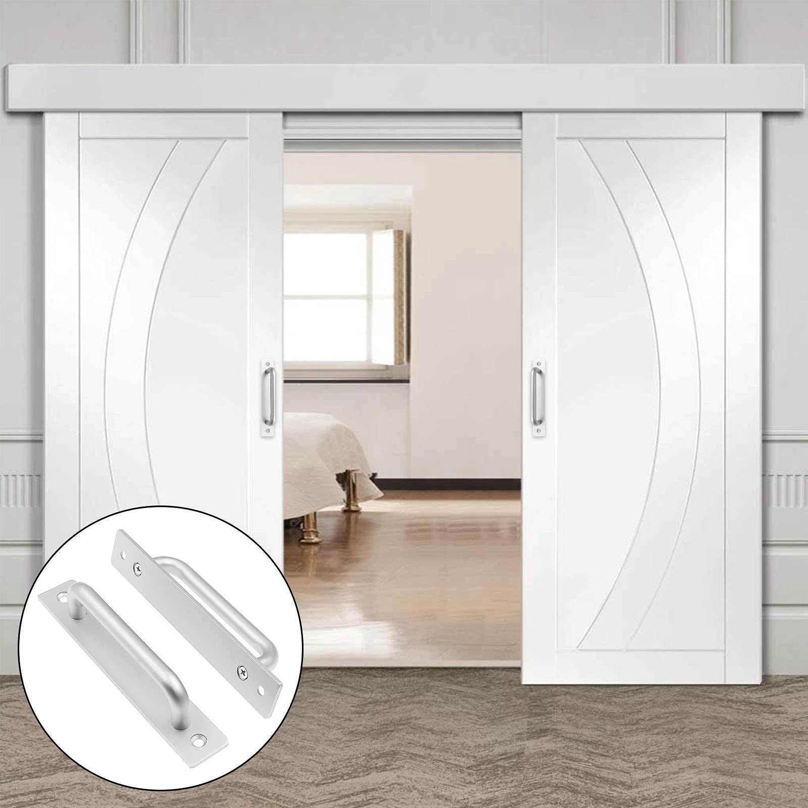 2 Pack 5.9 Inch Sliding Barn Door Handles - Heavy Duty Aluminum Alloy Door Pull Handles for Barn Doors, Gates, Cabinets, Closets, Drawers & Garage Sheds - Silver Finish | Rust-Resistant & Easy Installation for Home, Office & Farm Use