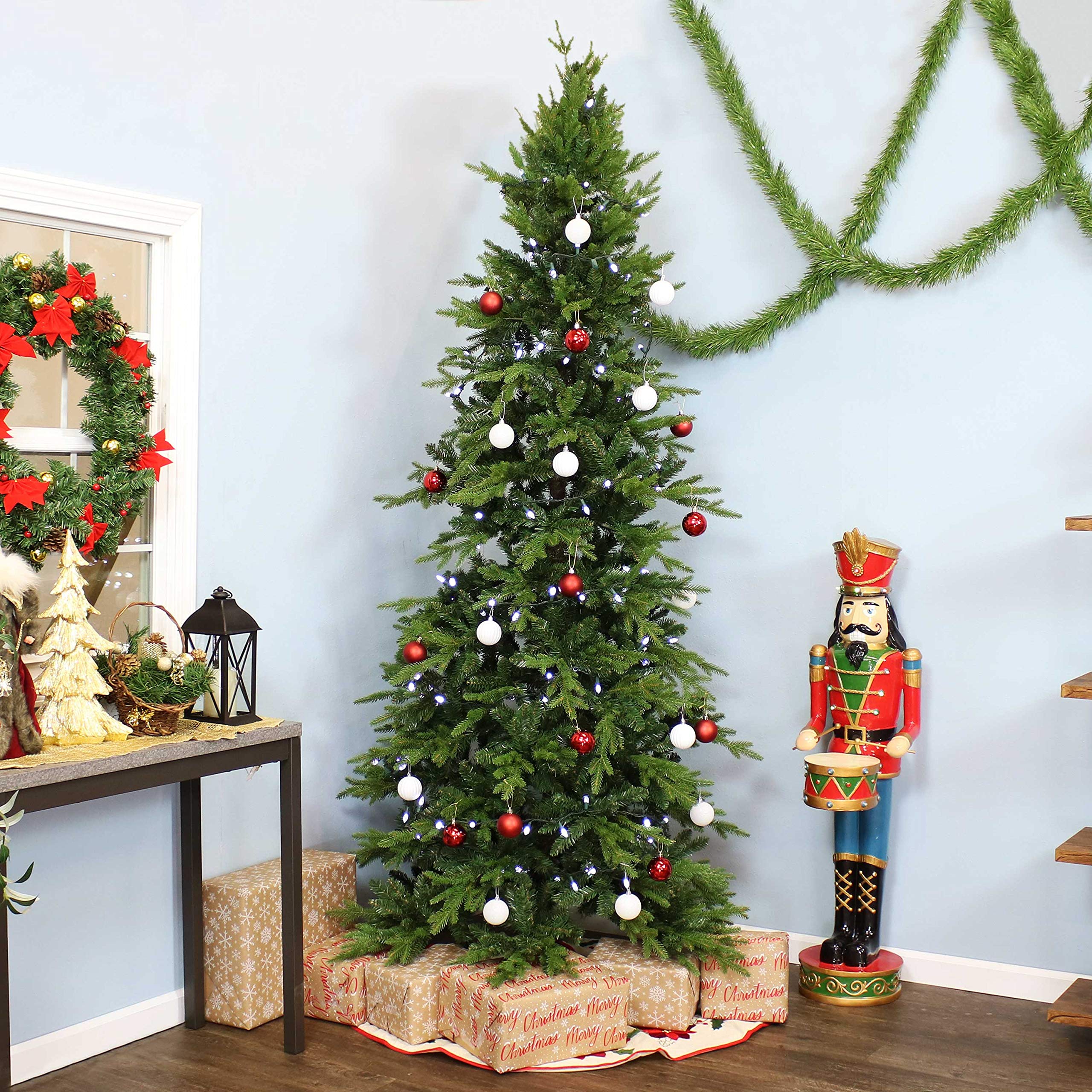Premium 8ft Slim Artificial Christmas Tree with Stand - Traditional Unlit Indoor Holiday Decor for Living Room, Office & Festive Home Decorations